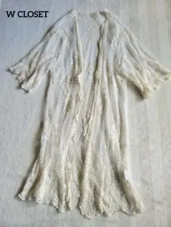 W CLOSET チュール&レース ロングカーディガン FREE