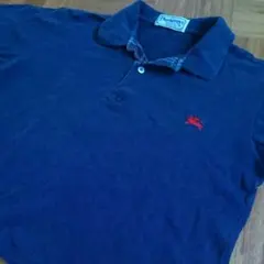 バーバリー ポロシャツ 紺 M ロゴ刺繍