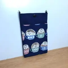 スマホポーチ(本体)　ハリネズミ柄　ネイビー　サコッシュ　ミニショルダー