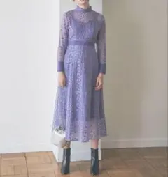 【美品】The Virginia 花柄刺繍ロングワンピース パープル