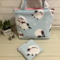 ❤️Xmasシマエナガが可愛いトートバッグとポーチ＊フリース＊ブルー＊