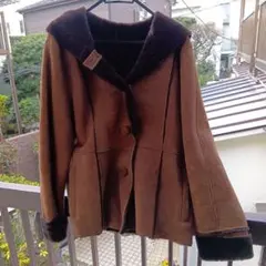 週末セール♪ブラウン フード付きムートンコート　リアルファー