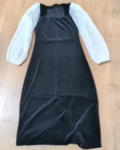 黒と白のベロアシフォンワンピース　長さ約108cm身幅約38cm