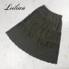 レリアン フレアスカート 編みレース スエード ミモレ丈 カーキ 9*YC188のサムネイル