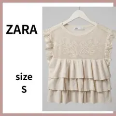 ZARA フリルレースノースリーブ S