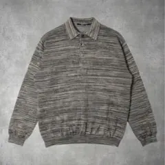 ヴィンテージ マルチボーダー 長袖 ニットポロ 杢グレー 0-65-838