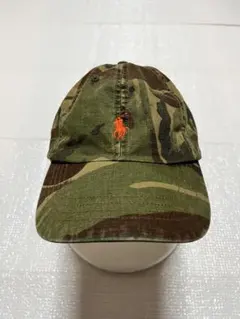 デッドストックポロ ラルフローレン 迷彩 キャップ オレンジ刺繍 カモフラUSA ポロ ラルフローレン カモフラ 迷彩 キャップ オレンジ刺繍 59cm