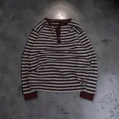 archive y2k thermal striped henley neck