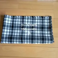 ウール　生地　チェック　黒×白　ハギレ　156cm×42cm