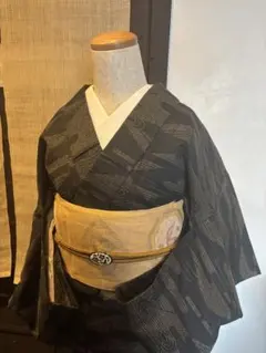 ◇最高級【綿麻浴衣】黒狢菊古典ゆかた◇高級変わり織◇着物としても