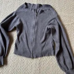 グレー リブ編み ジッパーカーディガン