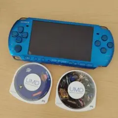 青色 PSP 本体 UMDゲームソフト2枚付き