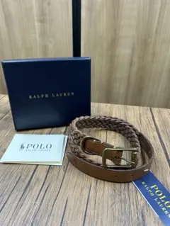 Ralph Lauren ラルフローレン レザーメッシュベルト　編み込みベルト