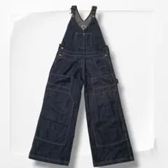 Y2K 00s ハート金具♡ デニムオーバーオール ワイド 極太バギー 濃紺 M