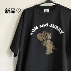 新品　トムとジェリー　ラインストーン Tシャツ 黒　レディース　LL