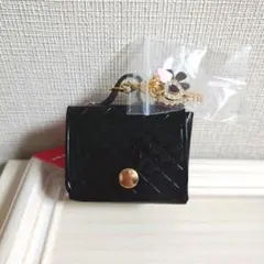 チャーム付き ミニバッグポーチ ブラック 黒 バッグチャーム 小物入れ