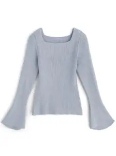 スクエアネックフレアスリーブリブニットトップス[k9153c]