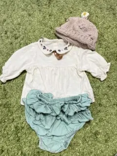 ベビー服セット ホワイトトップス ミントグリーンパンツ