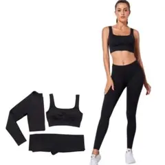 ヨガウェア 3点セット スポーツブラ 長袖トップス レギンス セット ストレッチ