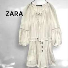 ZARA コットンガーゼ オールインワン S アイボリー ボタンデザイのサムネイル