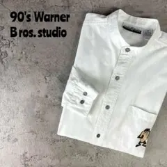 90's Warner タスマニアデビル刺繍　メタルボタン　ノーカラーシャツのサムネイル