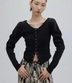 AMERI DENIM LIKE BALLOON SLEEVE CUT TOP