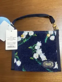 【未使用】FEILER 花柄 ハンドポーチ ネイビー（マスクポーチ）