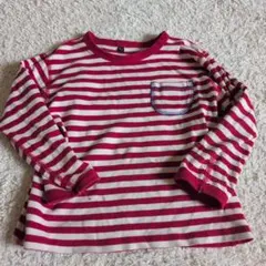 QU 赤と白ストライプ 長袖カットソー