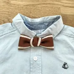 ハンドメイド　キッズ　蝶ネクタイ　リボンブローチ　茶色✕白　バイカラーボーダー