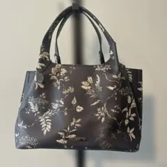 ローラ アシュレイ 小鳥＆花柄 ハンドバッグ 極美品 スモークグレー