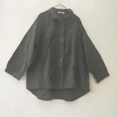 美品ノースオブジェクト 長袖 ブラウス シャツ 深緑 サークル刺繍 Lサイズのサムネイル