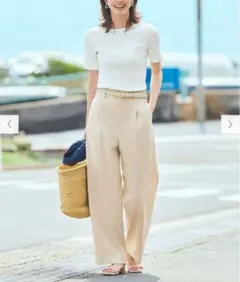 ユニクロ　タックワイドパンツ　 ベージュ　サイズXL