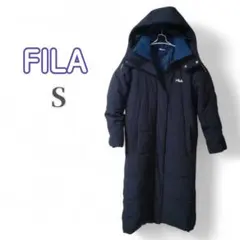 美品　FILA　中綿　ベンチコート　Sサイズ　胸元刺繍ロゴ　フード付　防寒　紺