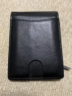 黒いレザー二つ折り財布 マネークリップ