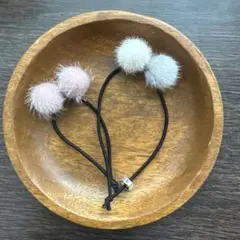 ポンポン 髪ゴム 親子ヘアゴム ピンク×ピンク 白×グレー ラインストーン