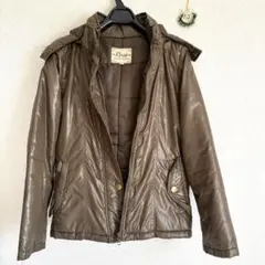 Rerek フード付きキルティングジャケット ブラウ 光沢 S フード取り外し