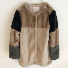 ✨良品✨ ザラガールズ 13/14 ファーコート 配色 ショート丈 お洒落 大人