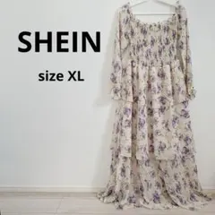 SHEIN 【XL】フラワープリント オフショルロングワンピース