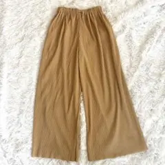 レディース ワイドパンツ プリーツ ベージュ カジュアル 綺麗め 着回し抜群