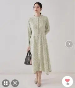 オペークドットクリップ　フラワープリントワンピース