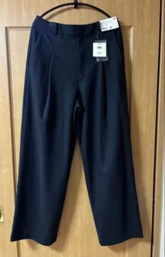 新品未使用UNIQLOブラッシュドジャージータックワイドパンツ ♡ネービー♡Ｌ