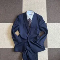 【美品】ヒロココシノ　ネイビー紺　ストライプセットアップ