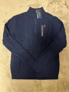 新品タグ付 ポロラルフローレン ケーブルニット ハーフジップ ネイビーM