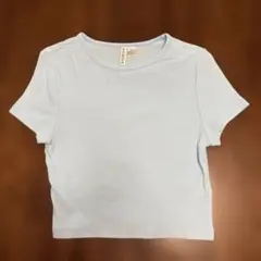 H&M リブ編み 半袖Tシャツ M ライトブルー