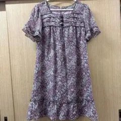 アリスバーリー花柄 半袖 花柄フレアひざ丈ワンピース ピンクパープル9号　M相当のサムネイル