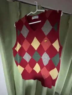 アーガイル柄 赤 ニットベスト