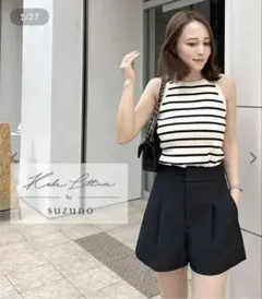 神戸レタス 鈴乃さんコラボ ウエスト調節OK タックショートパンツ