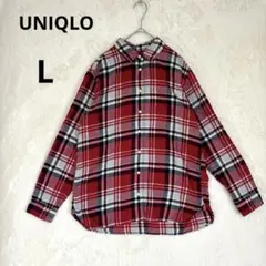 美品 UNIQLO L レッド フランネルチェックシャツ ネルシャツ