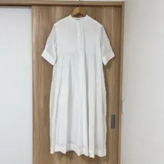 美品✨ドゥロワー リネン ギャザーワンピース ホワイト 七分袖