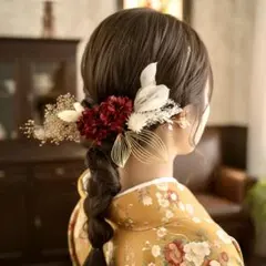 赤の紫陽花の髪飾り　金箔　水引付き　卒業式　袴　結婚式　前撮り　和装